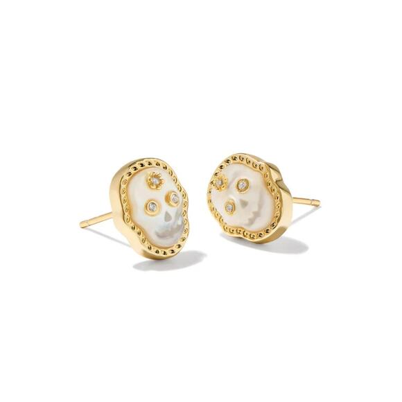 NWT! Kendra Scott Skeleton Gold Stud Earrings in Ivory Mother-of-Pearl - Picture 3 of 5